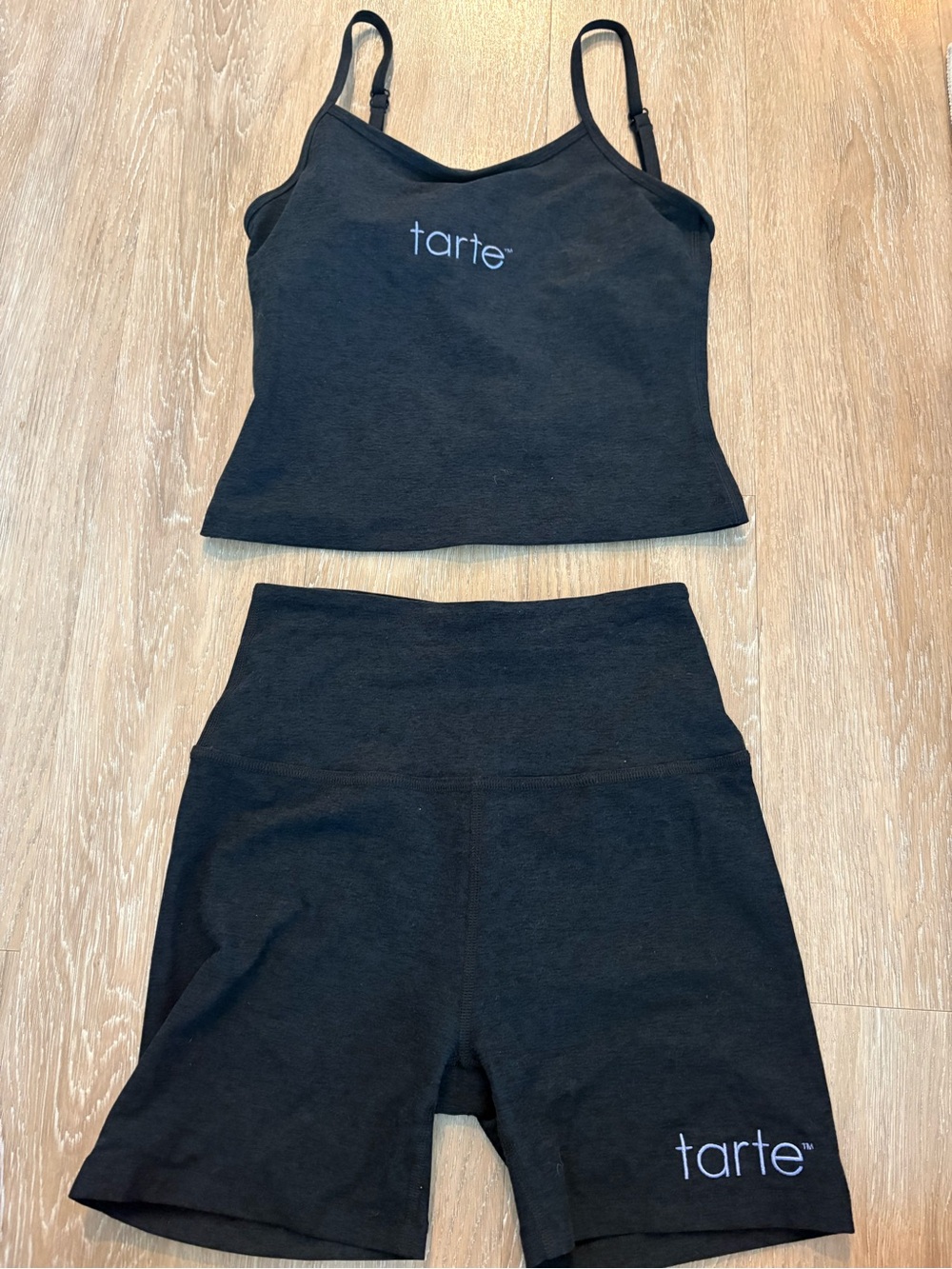 Beyond Yoga X Tarte Black Tank Top and Biker Shorts Set